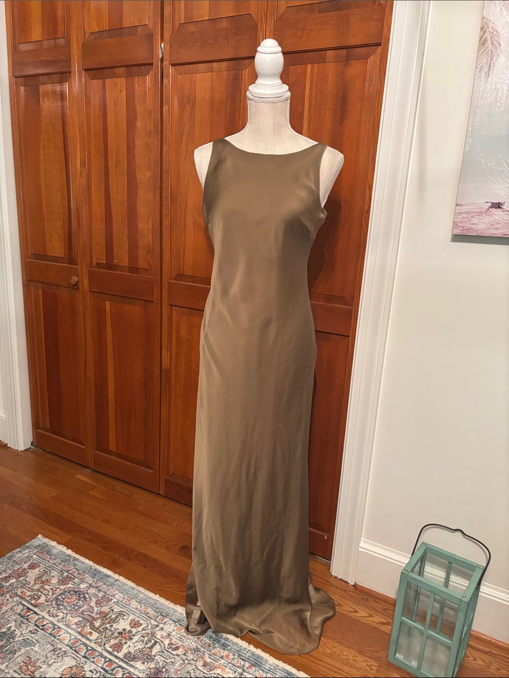 Alex Evenings Olive Satin Draped Cowl Gown - Picture 2 of 5